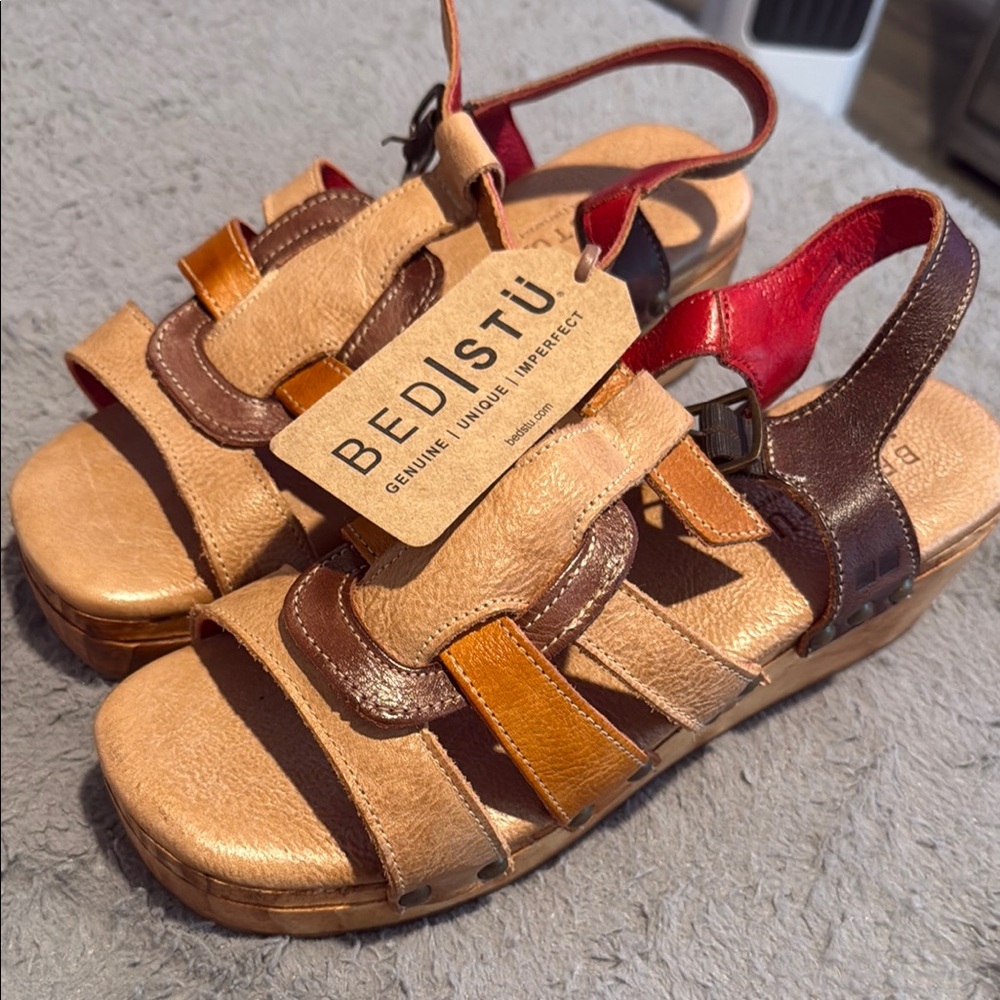BED|STU Tan and Brown Leather Sandals with Multi-Strap Design